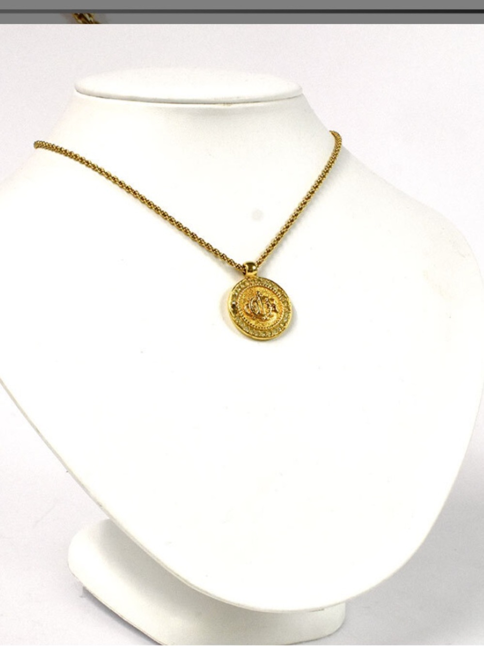 Dior Gold-Tone Emblem Coin Pendant Necklace